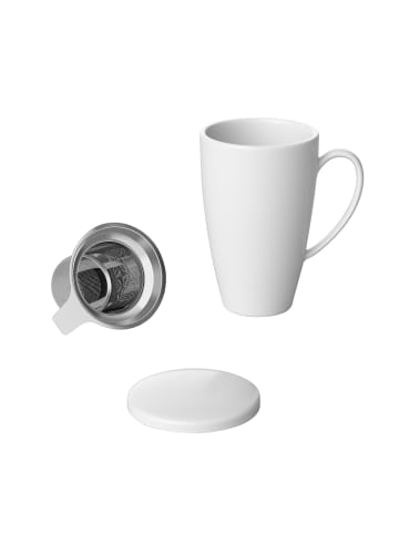 Intirilife Porzellan Kaffeetasse mit Deckel in Weiß