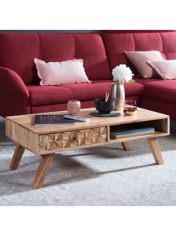 KADIMA DESIGN Couchtisch REWA 95x35x50cm Massivholz Sofatisch, Design