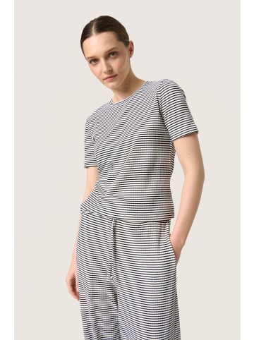 Soaked in Luxury T-shirt SLCalva Gerade Passform in Black and White Stripe