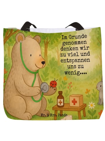 Damen Schultertasche Bär Arzt Design mit Spruch in Weiß