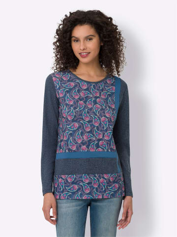Heine Langarmshirt in dunkelblau-rosé-bedruckt