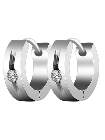 Adeliás Damen Ohrringe – Klappcreole aus Edelstahl mit Strass Steinchen in silber