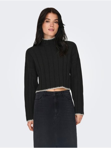 ONLY Strickpullover gerippt Langarm kurz tiefe Schultern in Schwarz
