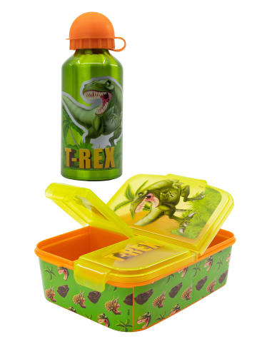 Yuhu.kids 2tlg. Set: Trinkflasche und Brotdose Dinosaurier T-Rex in Mehrfarbig