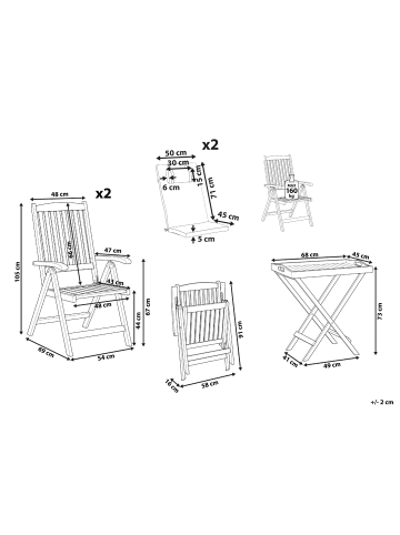 Beliani 3-tlg Bistro Set JAVA PREMIUIM in Braun/Weiß