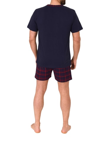 NORMANN Schlafanzug kurzarm Shorty mit karierter Jersey Hose in marine
