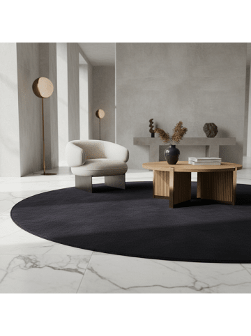 KADIMA DESIGN Teppich Kurzflor Waschbar Einfarbig LECH Microfaser OEKO-TEX in Schwarz