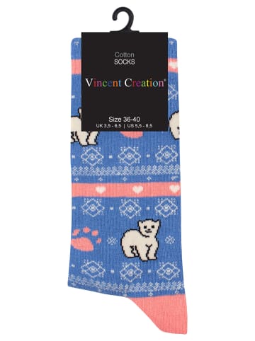 Vincent Creation® Bunte Fun Socken Farbenfrohe Freizeitsocken Damen & Herren in Eisbärblau/rosa
