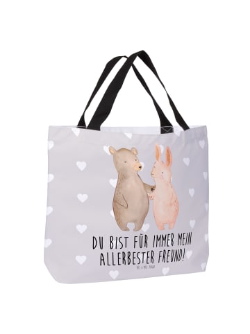 Mr. & Mrs. Panda Shopper Bär und Hase Umarmen mit Spruch in Grau Pastell