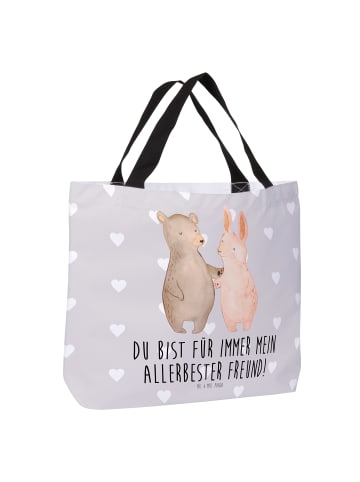 Mr. & Mrs. Panda Tote Bag Bär und Hase Umarmen mit Spruch in Grau Pastell