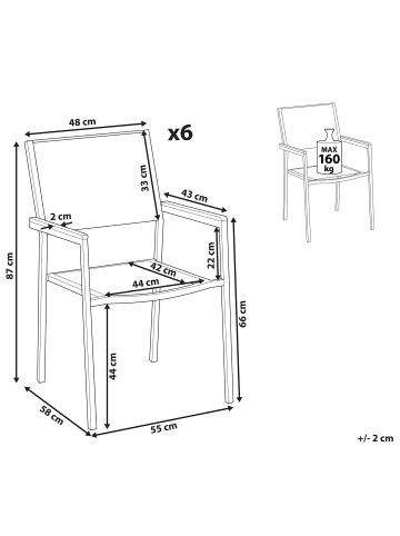 Beliani 6er-Set Esszimmerstuhl GROSSETO in Schwarz/Silber/Braun