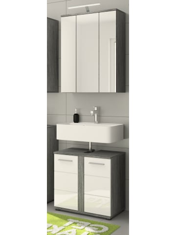 Inn.Furn Badmöbel-Set weiß Hochglanz, grau 2-teilig 60 cm, 11 Fächer