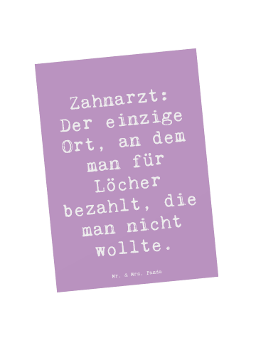 Mr. & Mrs. Panda Postkarte Spruch Zahnarzt Lochgebühr mit Spruch in Lavendeltraum