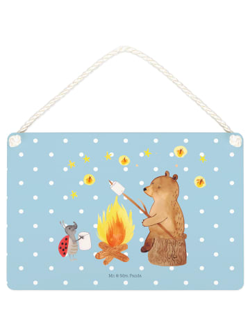 Mr. & Mrs. Panda Schild Bär & Marienkäfer Lagerfeuer ohne Spruch in Blau Pastell