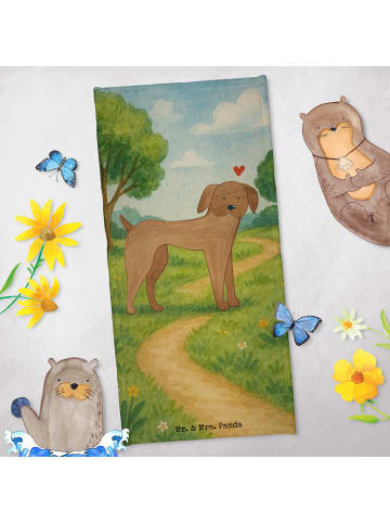 Mr. & Mrs. Panda Saunahandtuch Hund Dogge Design ohne Spruch in Grau Pastell