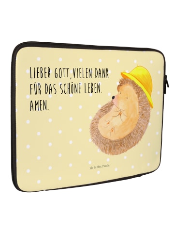 Mr. & Mrs. Panda Laptop Tasche Igel Beten mit Spruch in Gelb Pastell