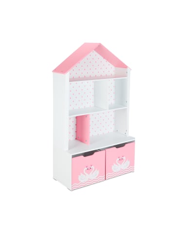 relaxdays Kinderregal "Schwan" in Weiß/ Rosa - (B)75 x (H)128 x (T)34 cm