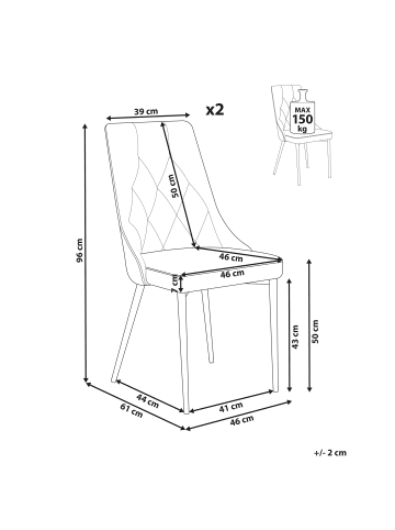 Beliani 2er-Set Esszimmerstuhl AVENIR in Beige/Schwarz