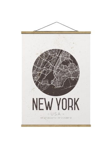 WALLART Stoffbild mit Posterleisten - Stadtplan New York - Retro in Braun