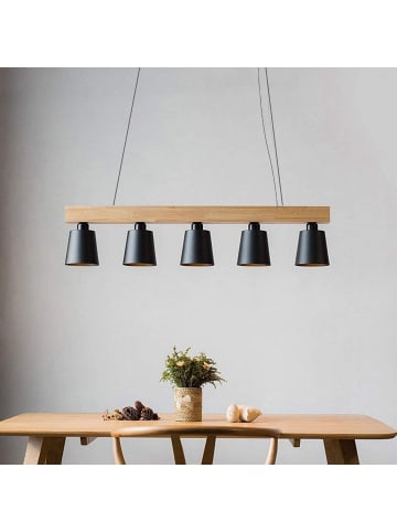 ZMH Pendelleuchte 5-flammige E27 in schwarz Holz L 102cm