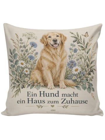 Dekokissen Hund Botanisch Design mit Spruch in Weiß