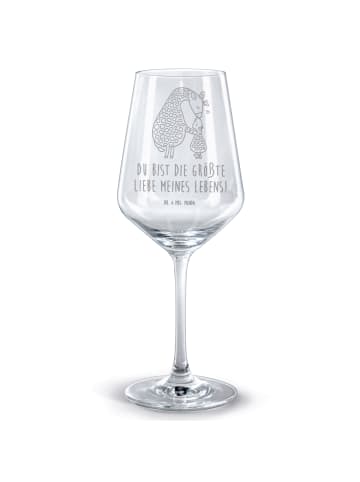 Mr. & Mrs. Panda graviertes Weinglas Giraffe Kind mit Spruch in Transparent