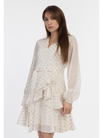 faina Damen Kleid Mit Stickerei in Wollweiss mit Goldenen Punkten
