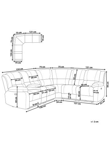 Beliani Ecksofa ROKKE in Grau - (W) 233 x (H) 94 x (L) 200 cm