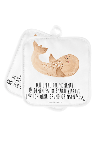 Mr. & Mrs. Panda Ofenhandschuhe Robbe Liegen mit Spruch in Weiß