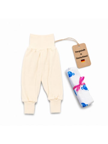 Kinderhaus Blaubär Baby-Hose Lang mit Nabelbund & Mulltuch Blaubaer in Natur