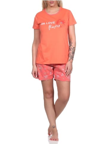 NORMANN Shorty Schlafanzug kurz Schriftzug - 75127 in apricot