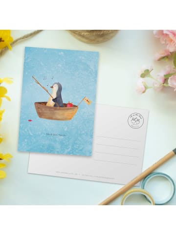 Mr. & Mrs. Panda Grußkarte Pinguin Angelboot ohne Spruch in Eisblau