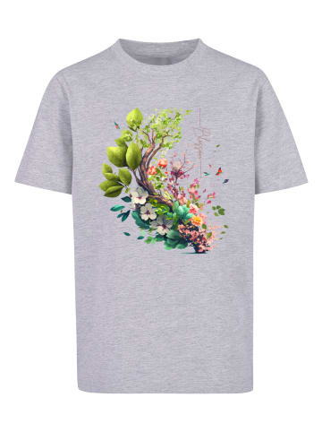 F4NT4STIC T-Shirt Baum mit Blumen Tee Unisex in grau meliert