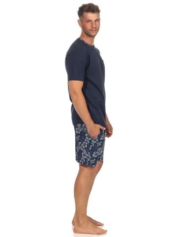 NORMANN Shorty Pyjama kurzarm Schlafanzug HawaiiiHemden Look in marine