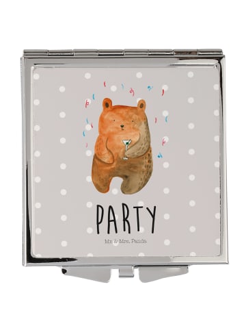 Mr. & Mrs. Panda Schminkspiegel Bär Party mit Spruch in Grau Pastell