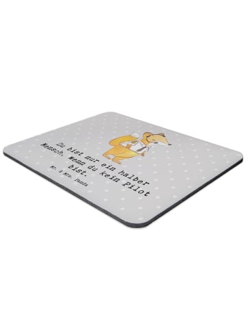 Mr. & Mrs. Panda Mauspad Pilot Herz mit Spruch in Grau Pastell