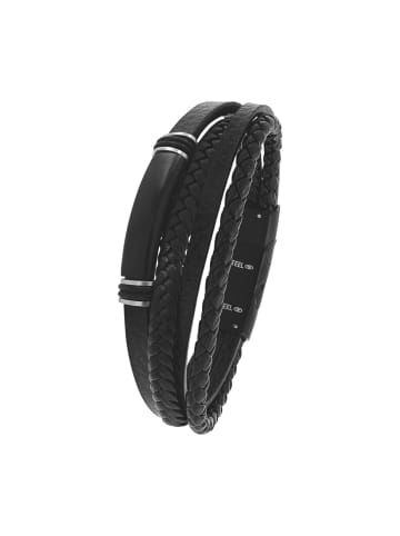 Tom Tailor Identarmband Edelstahl, IP schwarz, Leder, Kautschuk in schwarz