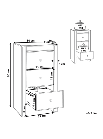 Beliani Nachttisch LORRIS in Silber - (W) 30 x (H) 60 x (L) 30 cm