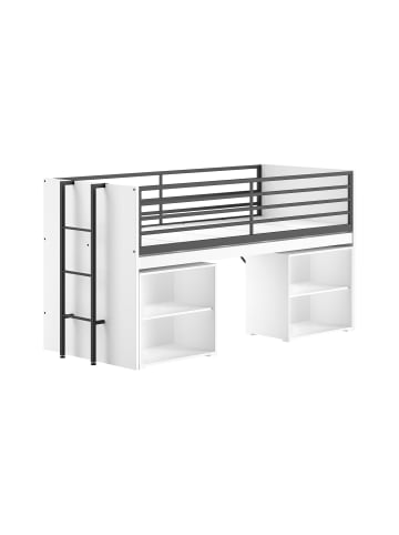 58 aufm Kessel HALBHOCHBETT 90x200 Keelia Weiß mit Schreibtisch Stauraum