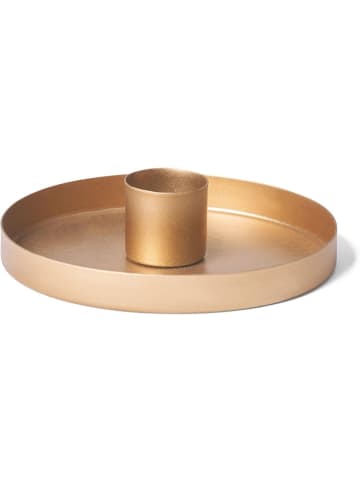 Novaliv 12er-Set Stabkerzenhalter rund Metall Durchmesser 14cm Dekoschale Gold in Gold