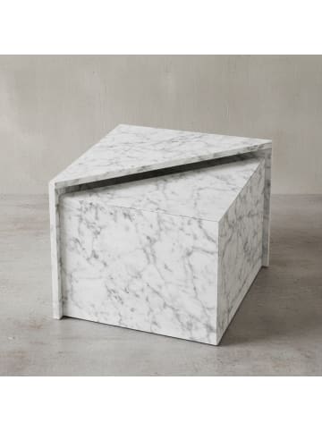 KADIMA DESIGN Couchtisch 2er Set MONOBLOC Hochglanz Sofatisch mit Marmor in Weiß