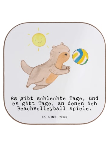 Mr. & Mrs. Panda Bierdeckel Otter Beachvolleyball mit Spruch in Weiß