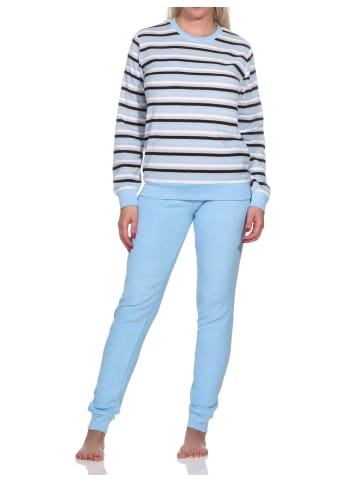 NORMANN Frottee Schlafanzug langarm Bündchen Streifen - 82797 in blau