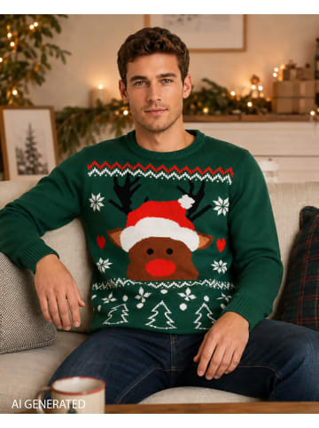 United Labels Winterpullover Rentier Winter Strick Pullover Sweatshirt Ugly Sweater in grün