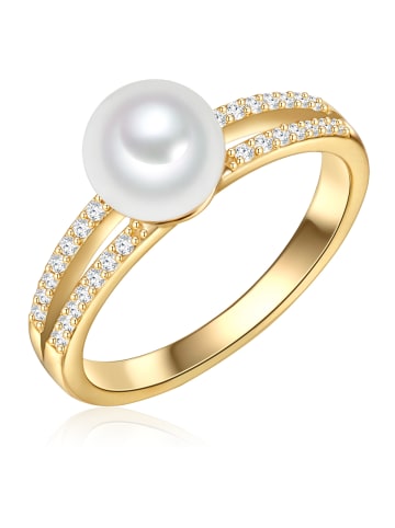 Valero Pearls Ring aus Sterling Silber mit Zirkonia und Süßwasser-Zuchtperle in gelbgold