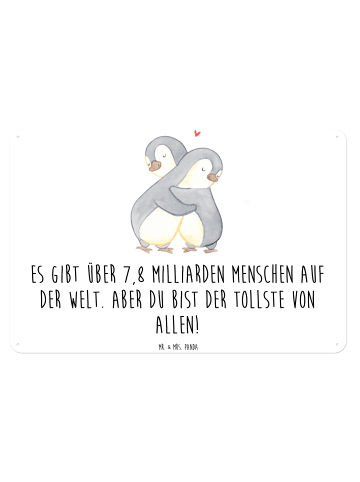 Mr. & Mrs. Panda Blechschild Pinguine Kuscheln mit Spruch in Weiß