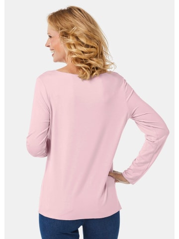 GOLDNER Kurzgröße:  Langarmshirt mit tonaler Zierkante in rosa