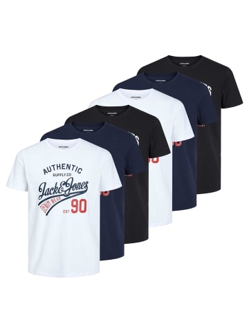 Jack & Jones T-Shirt 6er Pack in Weiß/Marineblau/Schwarz