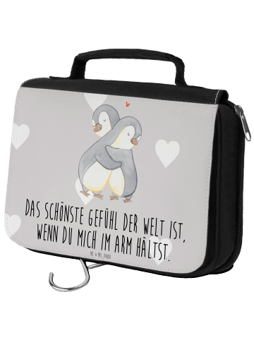 Mr. & Mrs. Panda Kulturtasche Pinguine Kuscheln mit Spruch in Grau Pastell