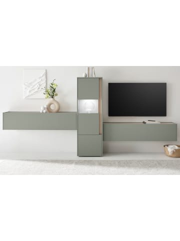Furn.Design Wohnwand 3-teilig in Salbei grün, Eiche 350, Komplett-Set mit viel Stauraum
